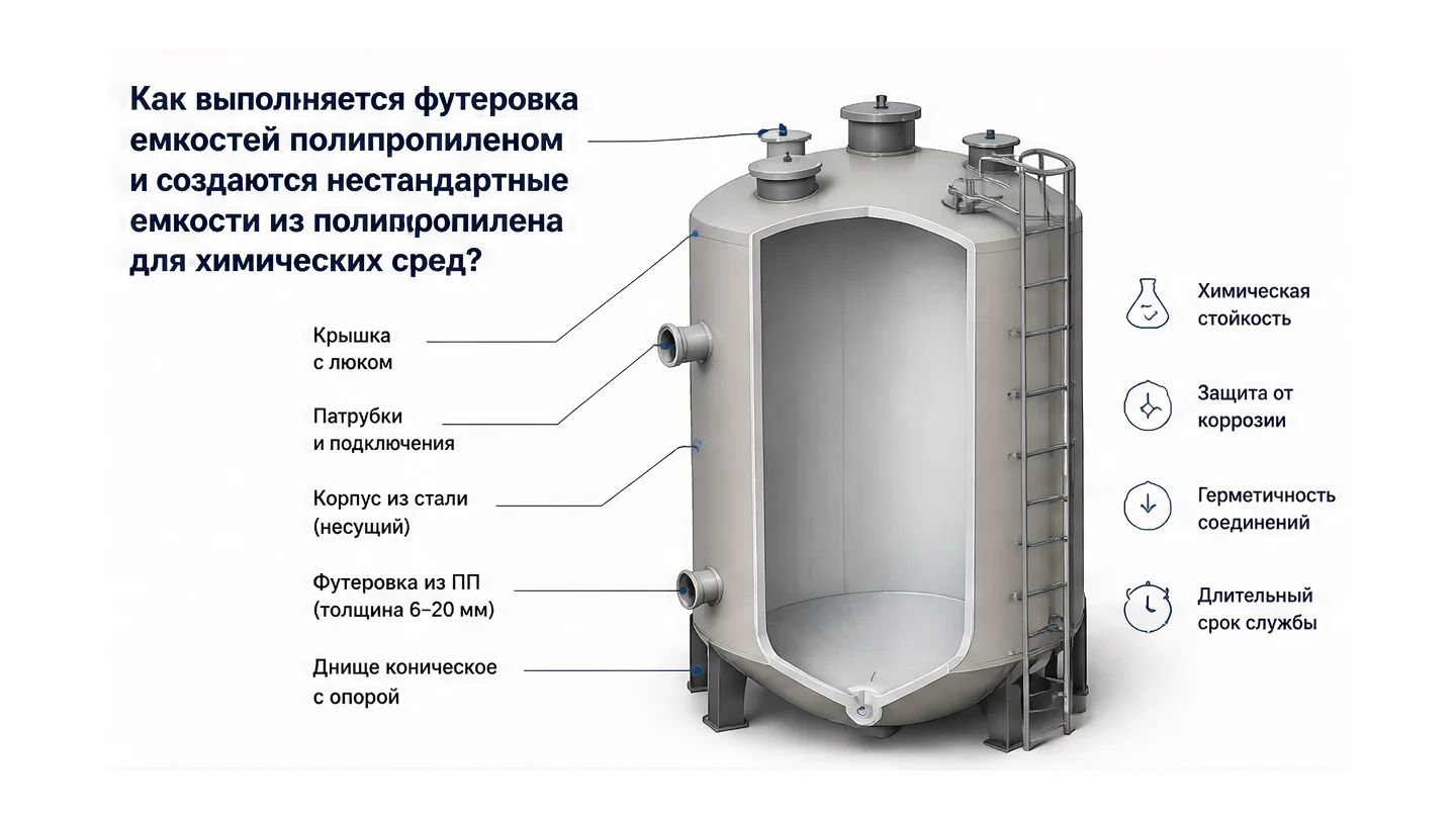 Футеровка полипропиленом — схема этапов — иллюстрация