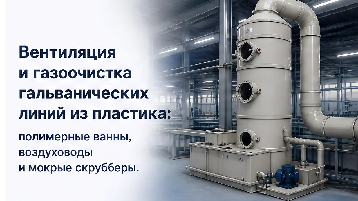 Вентиляция и газоочистка гальванических линий из пластика: полимерные ванны, воздуховоды и мокрые скрубберы — обложка статьи