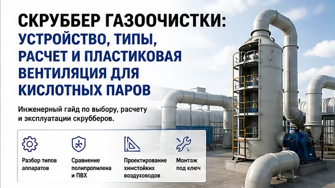 Скруббер газоочистки: устройство, типы, расчет и пластиковая вентиляция для кислотных паров — обложка статьи