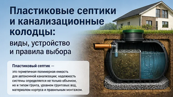 Пластиковые септики и канализационные колодцы: виды, устройство и правила выбора — обложка статьи