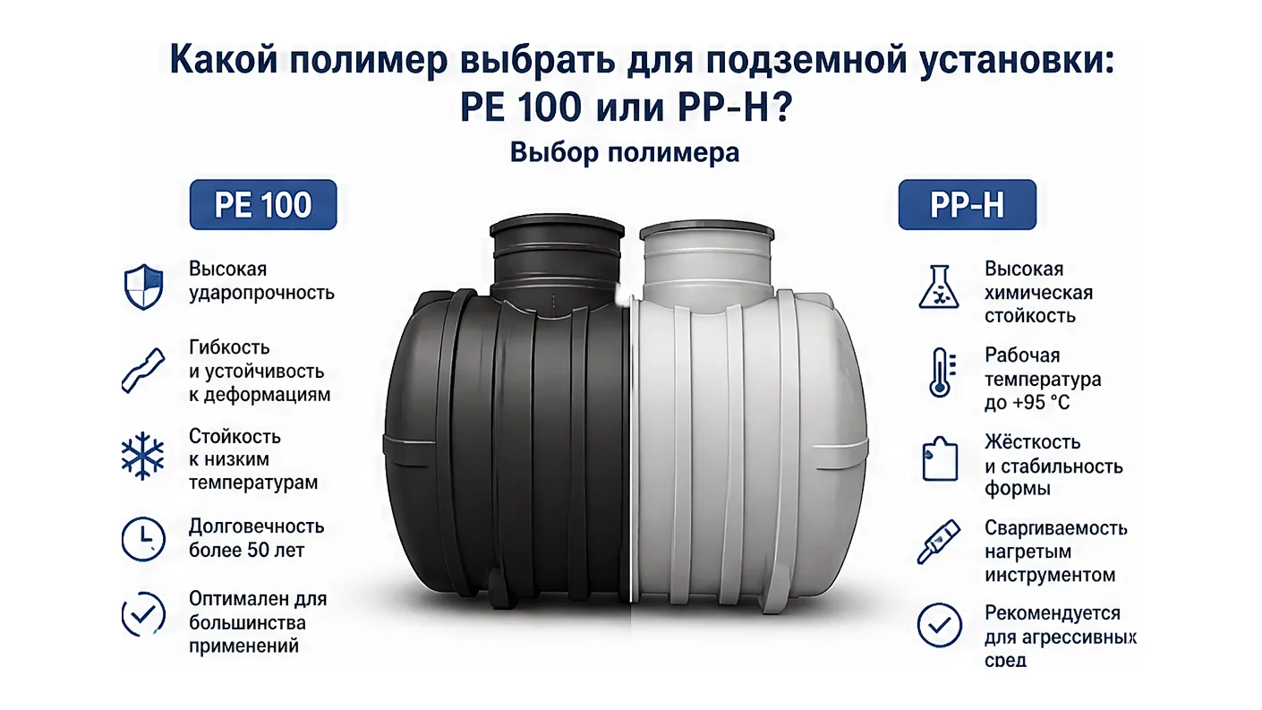 Какой полимер выбрать для подземной установки: PE 100 или PP-H? — схема устройства