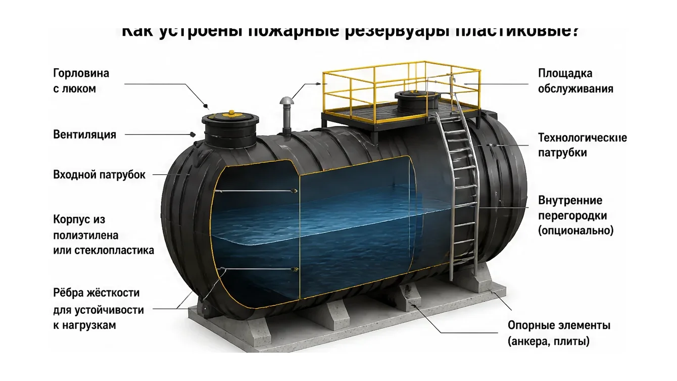 Как устроены пожарные резервуары пластиковые? — схема устройства