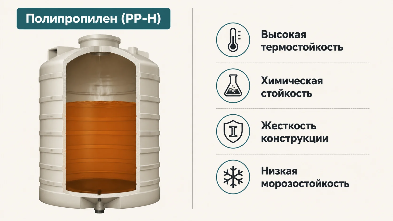 Сравнение полипропилена и полиэтилена для ёмкости: PP-H vs PE100 — схема устройства