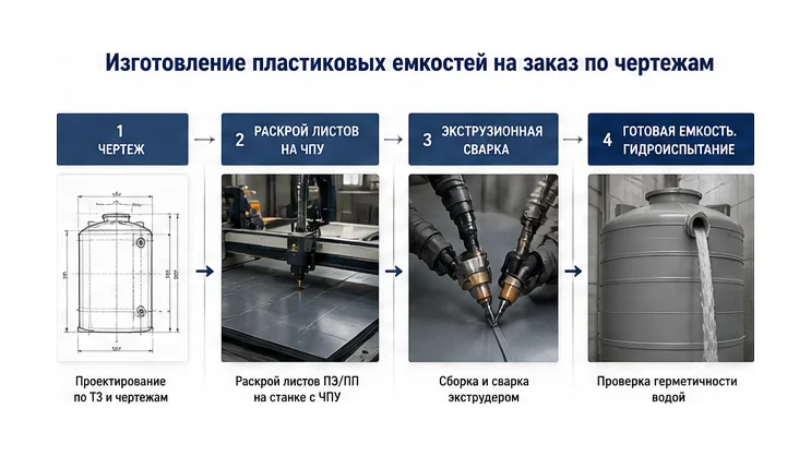 Изготовление пластиковых емкостей на заказ по чертежам — инфографика