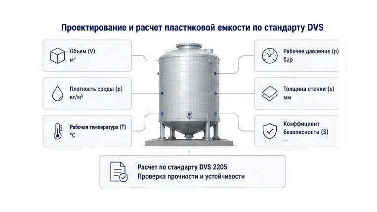 Проектирование и расчет пластиковой емкости по стандарту DVS — техническая схема
