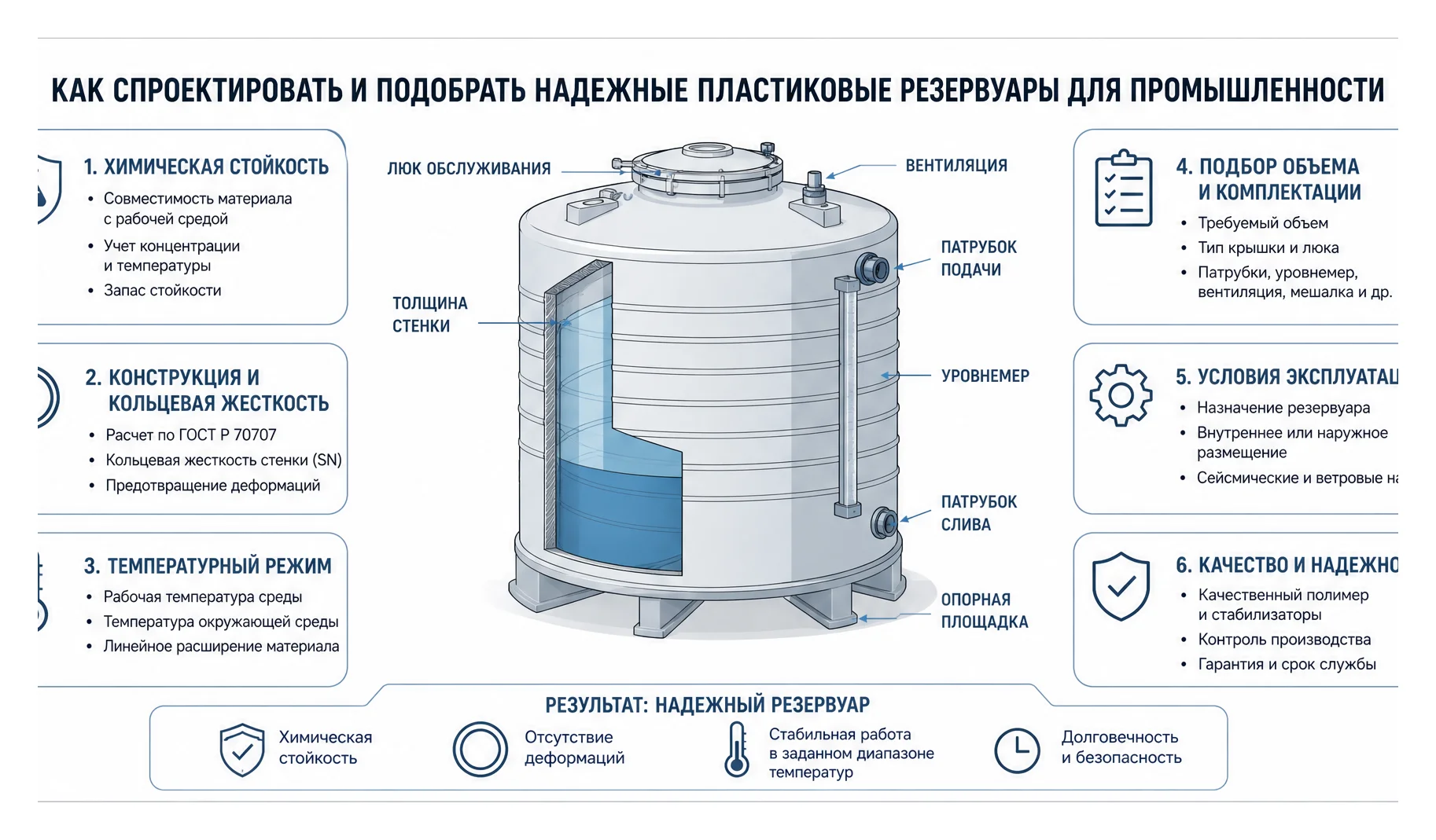 Как спроектировать и подобрать надежные пластиковые резервуары для промышленности — чек-лист параметров ёмкости